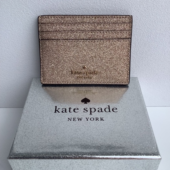 Kate Spade Handbags - Kate Spade NY Rose Gold Shimmer Glitter Credit Card Holder I.D. Case BNWT + Box